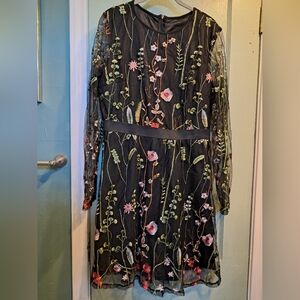 Floral Embroidered Black Dress